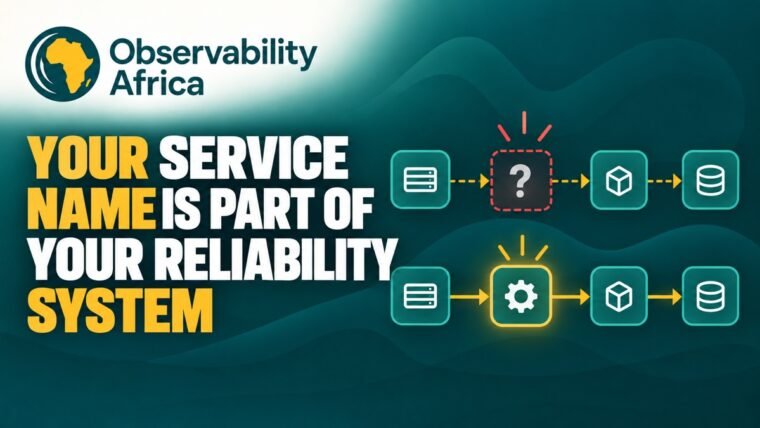 Observability Africa cover showing an unknown service node corrected through consistent OpenTelemetry service identity.